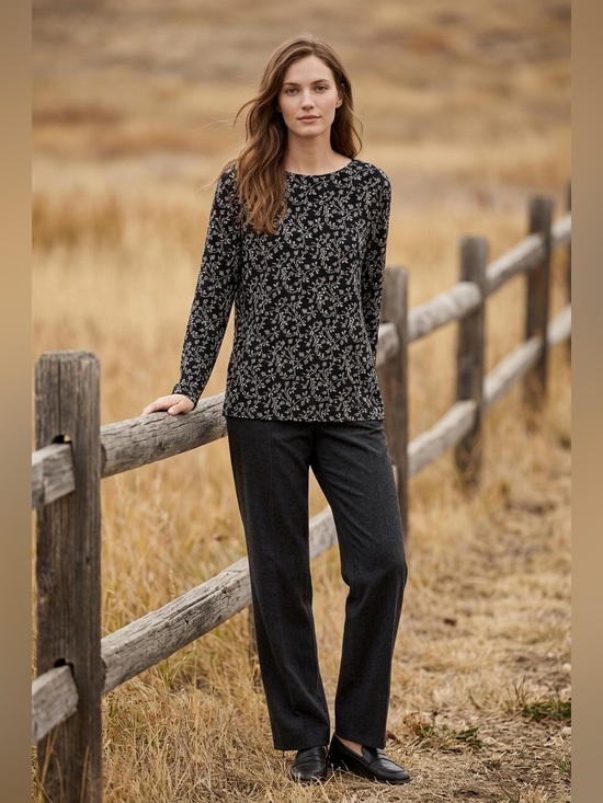 croft & barrow Tops - Croft & Barrow 3X The Classic Long Sleeve Crewneck Cotton Leaf Pattern Tee